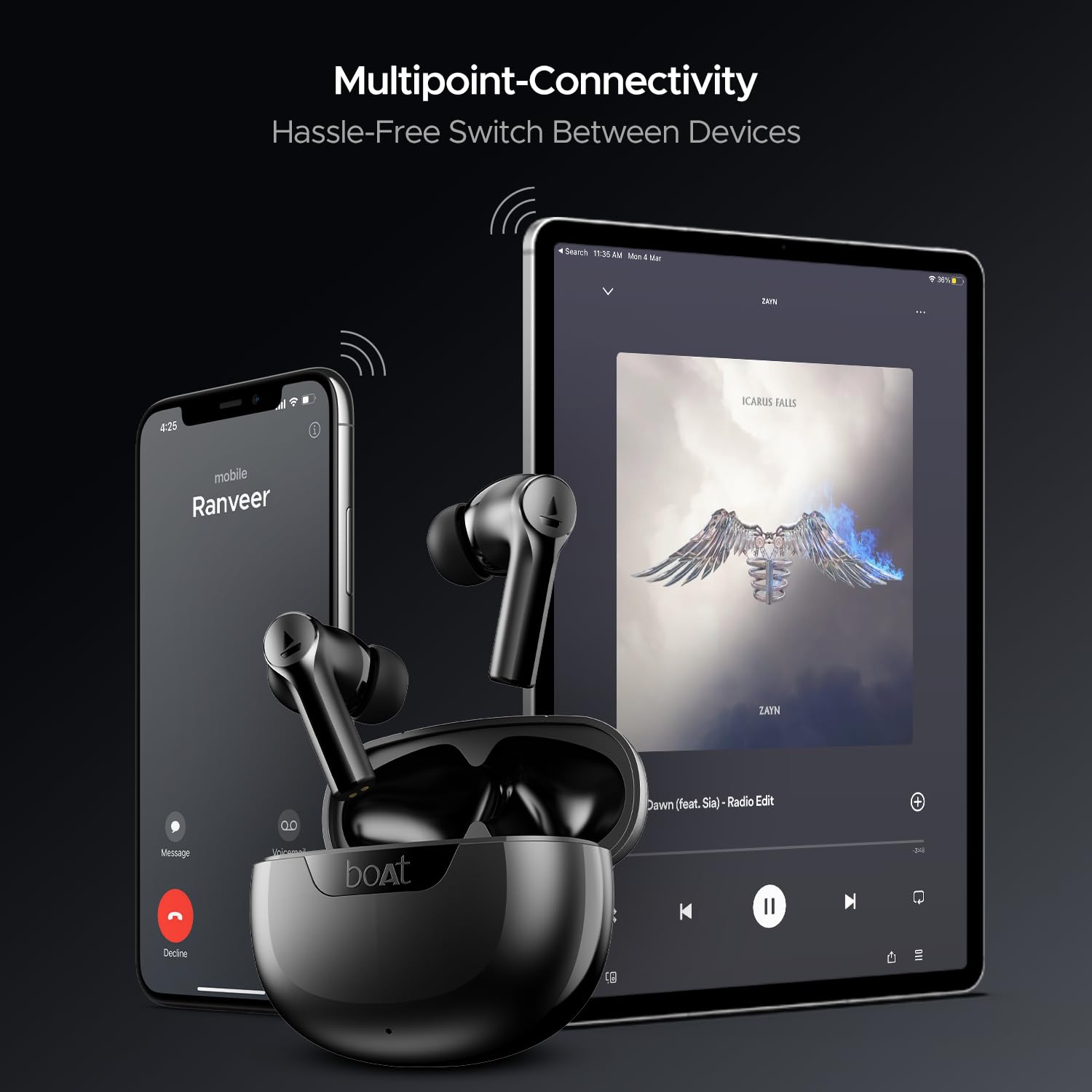 Boat Airdopes 300, Cinematic Spatial Audio, 50HRS Battery, 4Mic AI ENx, Fast Charge, App Support, Low Latency, IPX4, v5.3 Bluetooth Earbuds, TWS Ear Buds Wireless Earphones with mic (Gunmetal Black) - Image 2