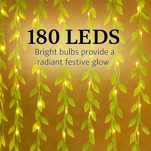 MIRADH Diwali Fairy Lights Leaf Curtain String Light, 180 LED Artificial Leaf Vine with 8 Modes for Diwali, Navratri, Christmas & New Year Home & Party Decor (10×3 ft) (1, Warm White) - Image 2