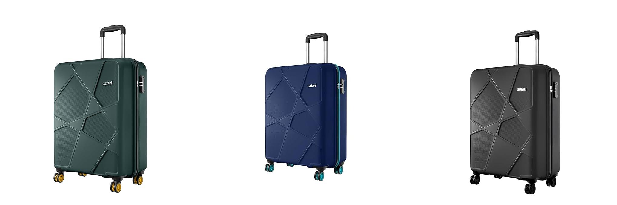 Safari Pentagon Pro 8 Wheels Spinner Checkin Trolley Bag, Hard Case Polypropylene 360º Wheeling Luggage for Men & Women, Suitcase Bag for Travel, Cyan, 65 cm, Medium Size
