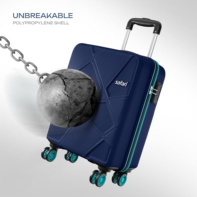 Safari Pentagon Pro 8 Wheels Spinner Checkin Trolley Bag, Hard Case Polypropylene 360º Wheeling Luggage for Men & Women, Suitcase Bag for Travel, Cyan, 65 cm, Medium Size - Image 6